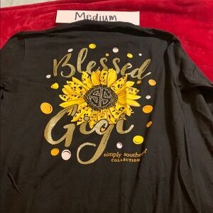 2/$25 Simply Southern Black and Yellow Long Sleeve Tee with Sunflower Design